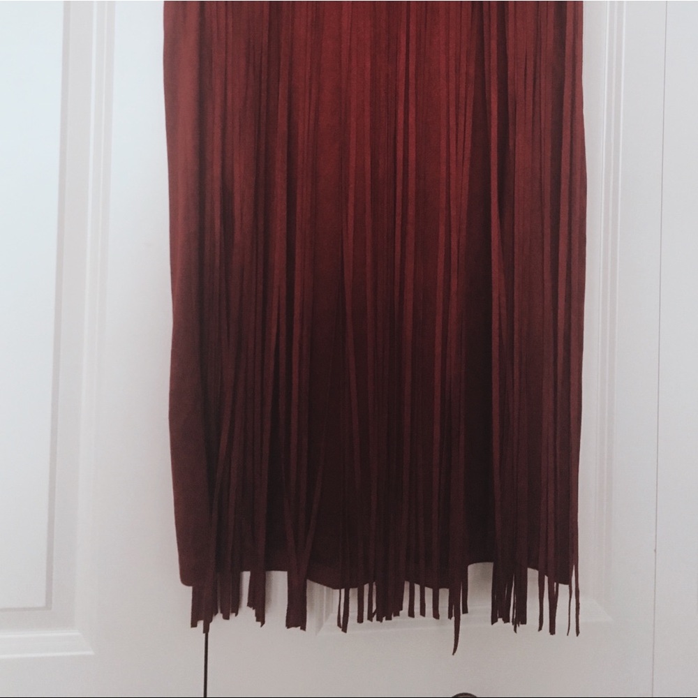 Maroon Suede Fringe Back Party Dress 🎉